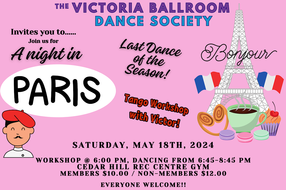 Poster VBDS A Night in Paris social dance May 18th 20204